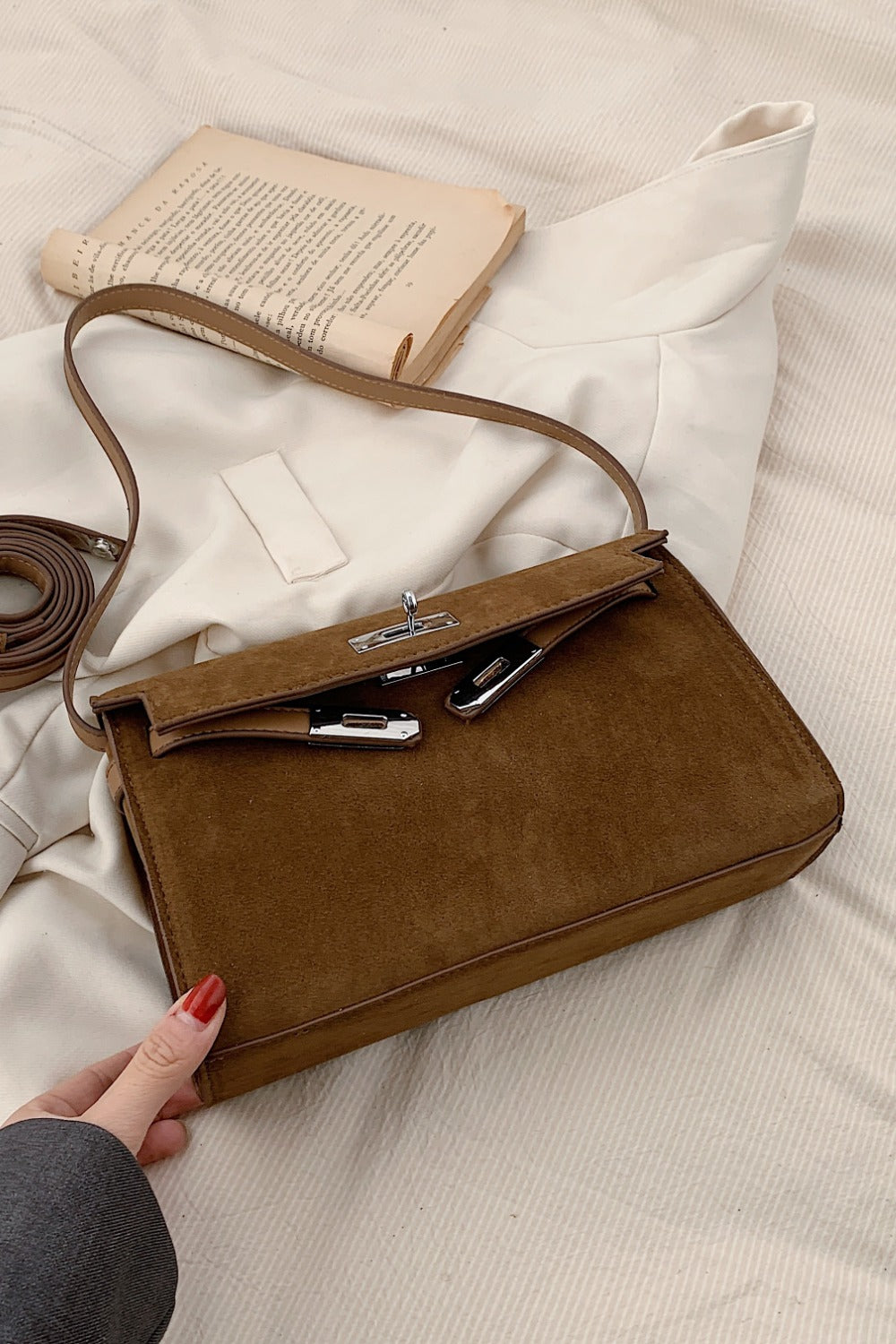 Suede PU Leather Strap Shoulder Bag